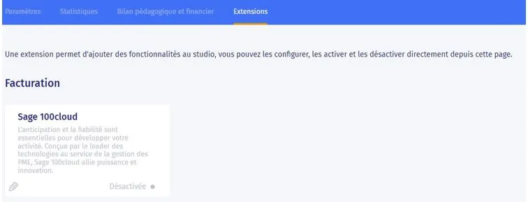 Les extensions disponibles à ce jour
